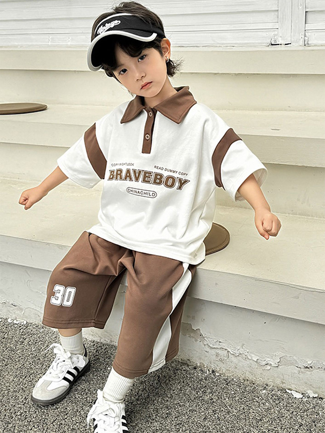 

LULU & SKY Boys Printed Polo T-shirt With Shorts, Brown