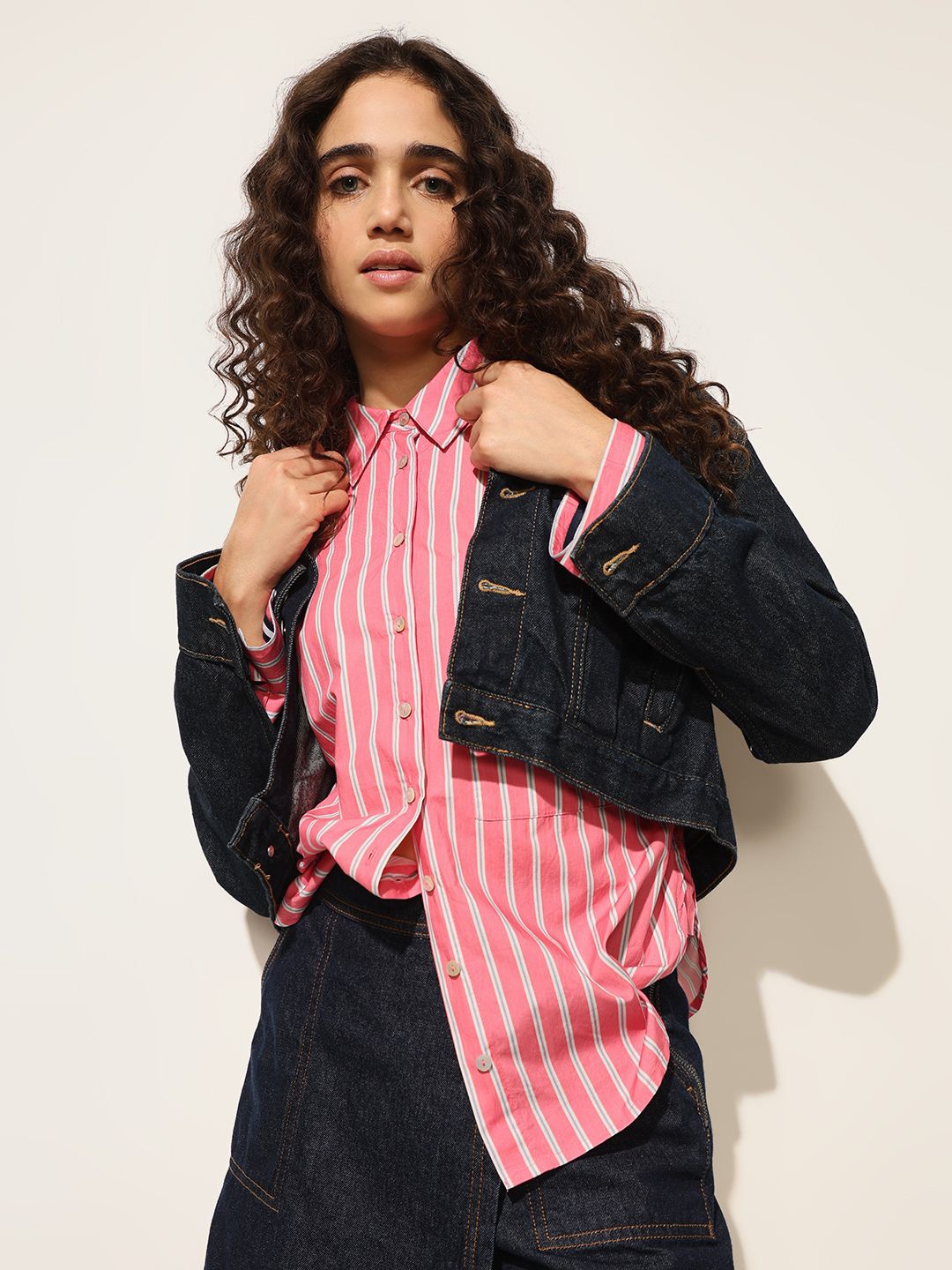 

ONLY Women Opaque Striped Casual Shirt, Pink