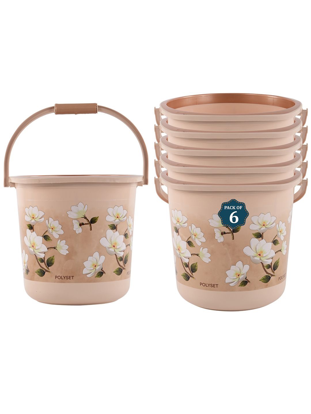 

Kuber Industries Brown & White 6 Pieces Floral Printed Bucket 18L