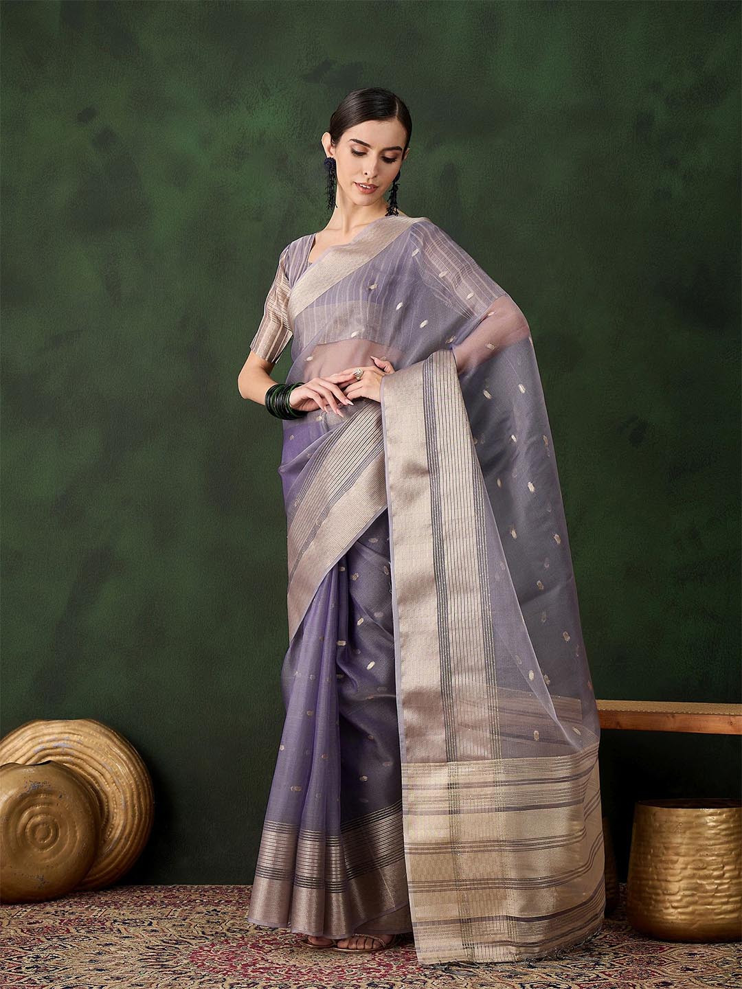 

Maroosh Woven Design Zari Organza Saree, Lavender