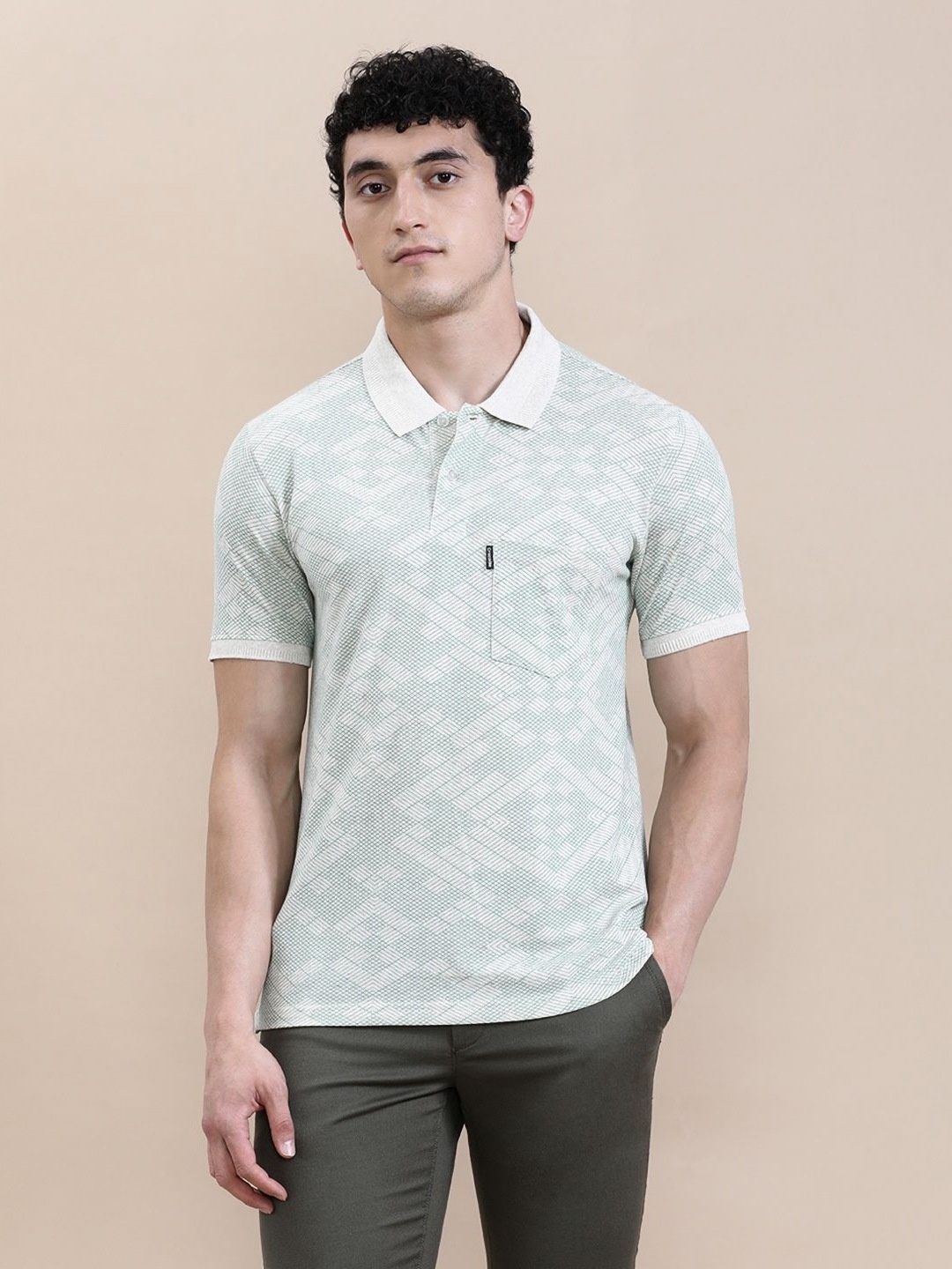 

Crocodile Men Geometric AOP Slim Fit Polo T-shirt, Green
