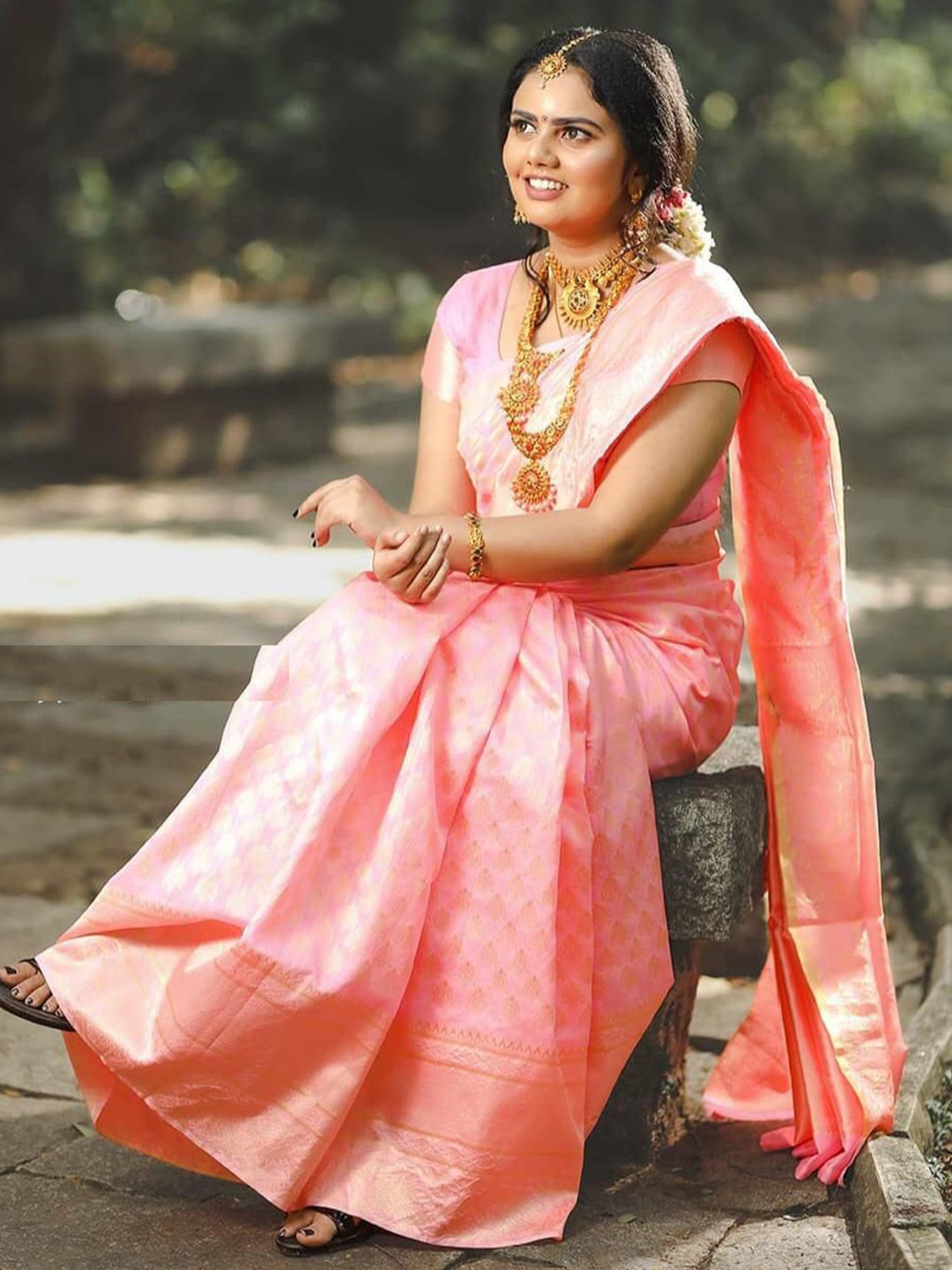 

LADY SHOPI Woven Design Zari Pure Silk Banarasi Saree, Pink