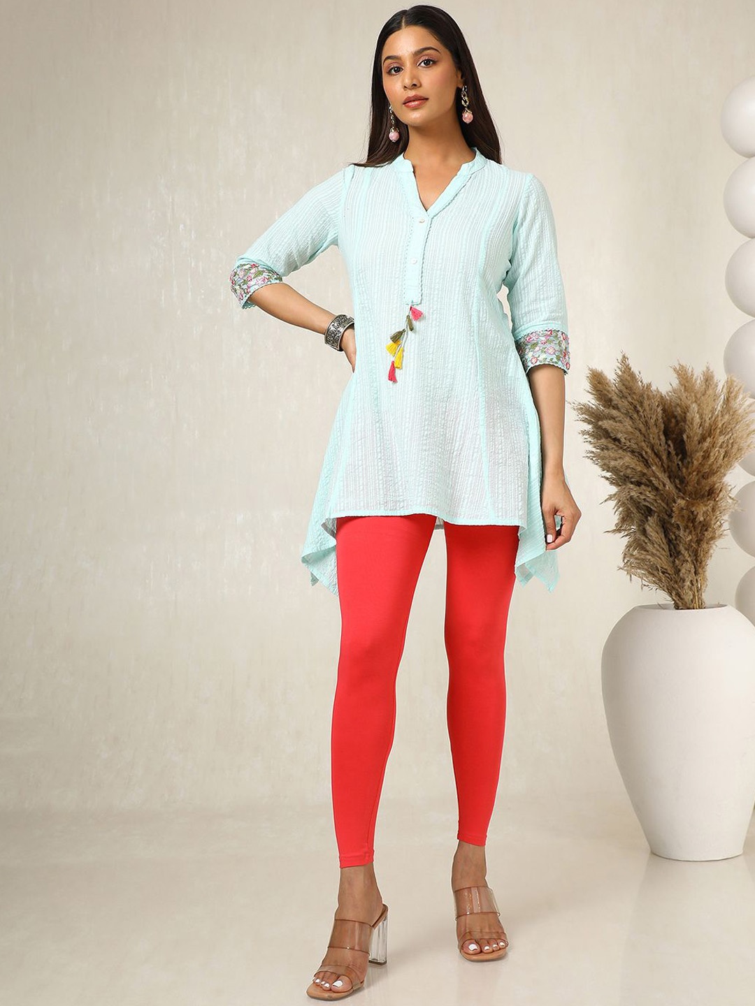 

Soch Cotton Mid-Rise Ankle-Length Leggings, Coral