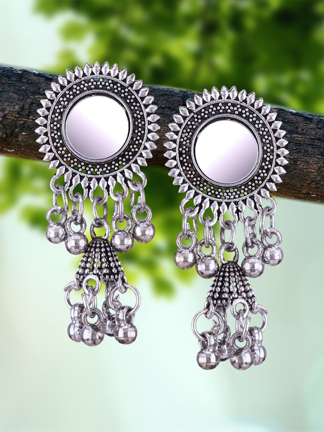 

DIVASTRI Peacock Shaped Jhumkas Earrings, Silver