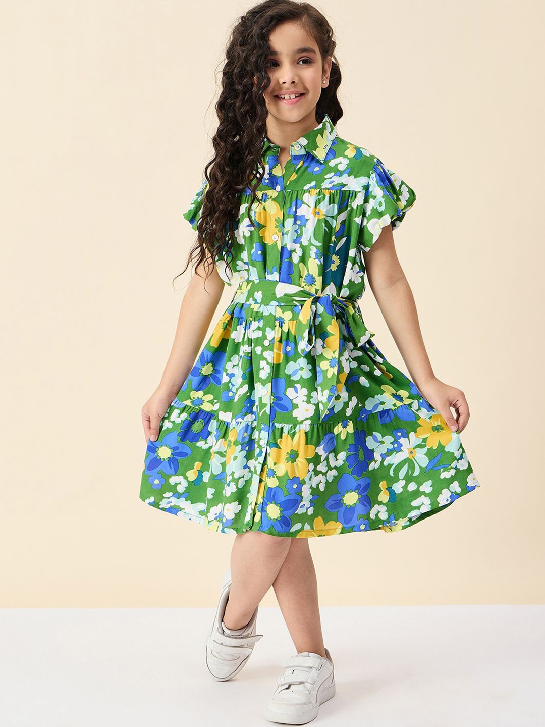 

Stylo Bug Floral Print Shirt Dress, Green