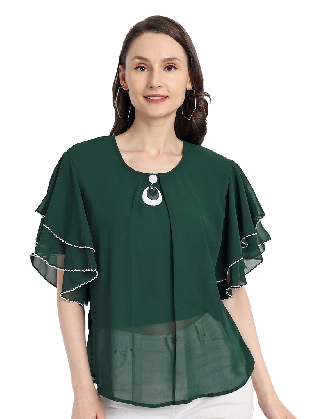 

HAUTEMODA Bell Sleeve Georgette Top, Green