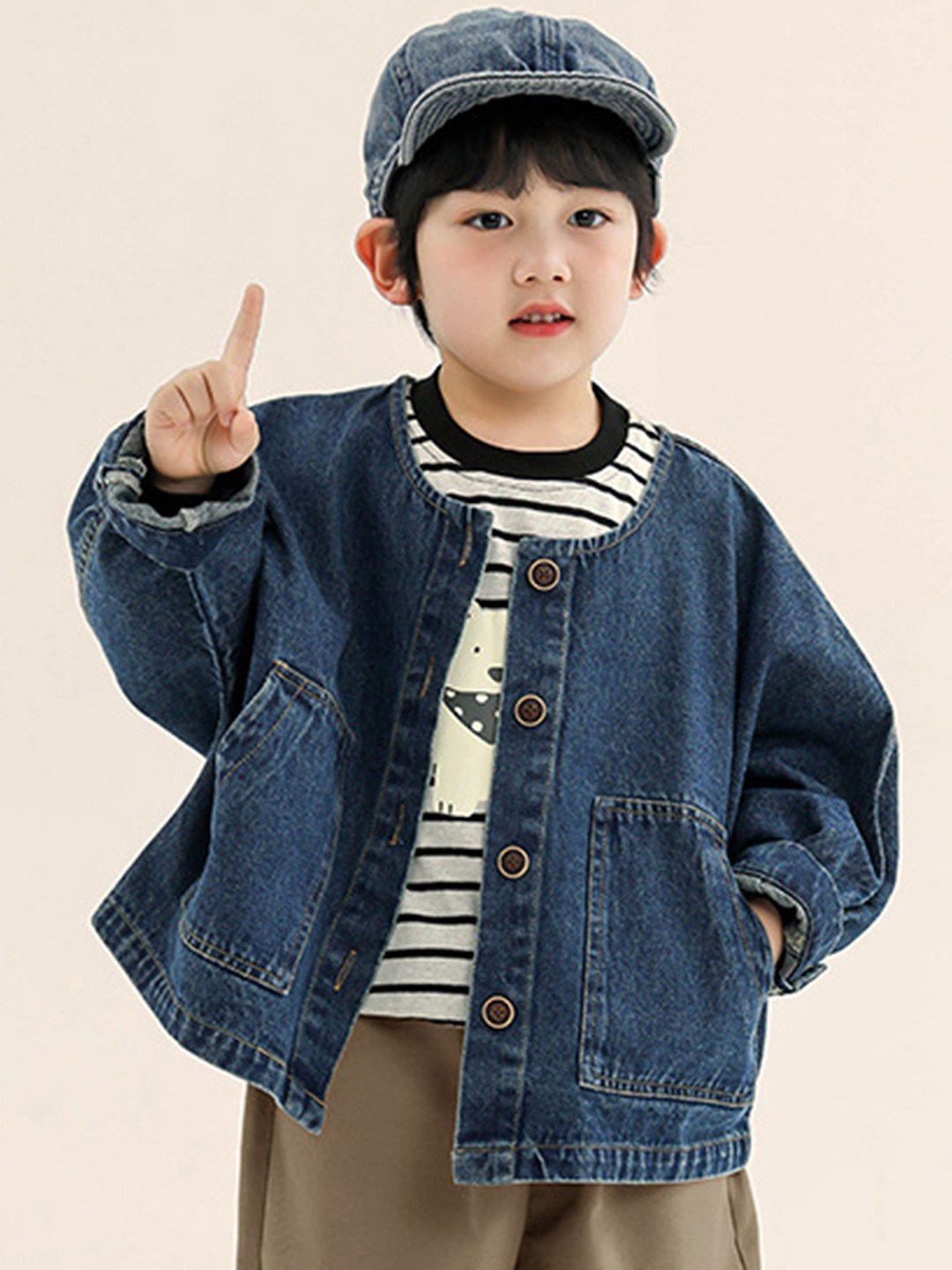 

LULU & SKY Boys Washed without Crop Denim Jacket with Embroidered, Blue