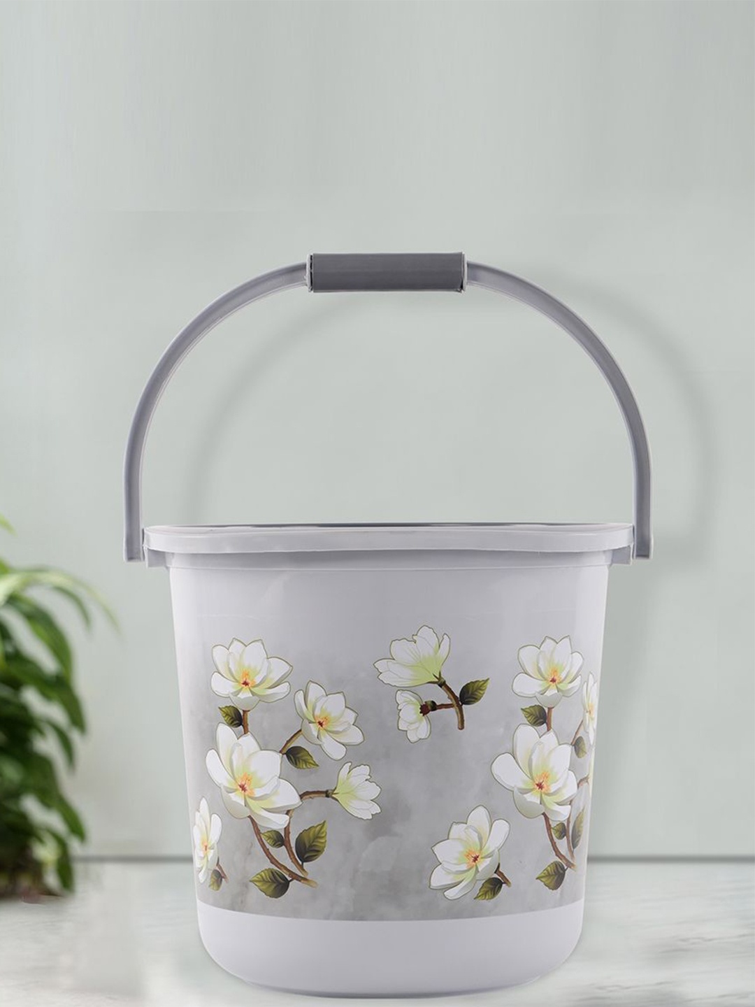 

Kuber Industries Grey & White Floral Printed Bucket 18L