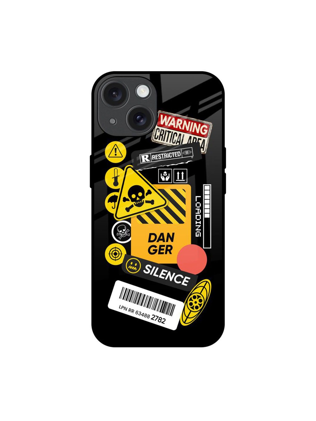 

QRIOH Danger Signs Printed iPhone 15 Back Case, Black