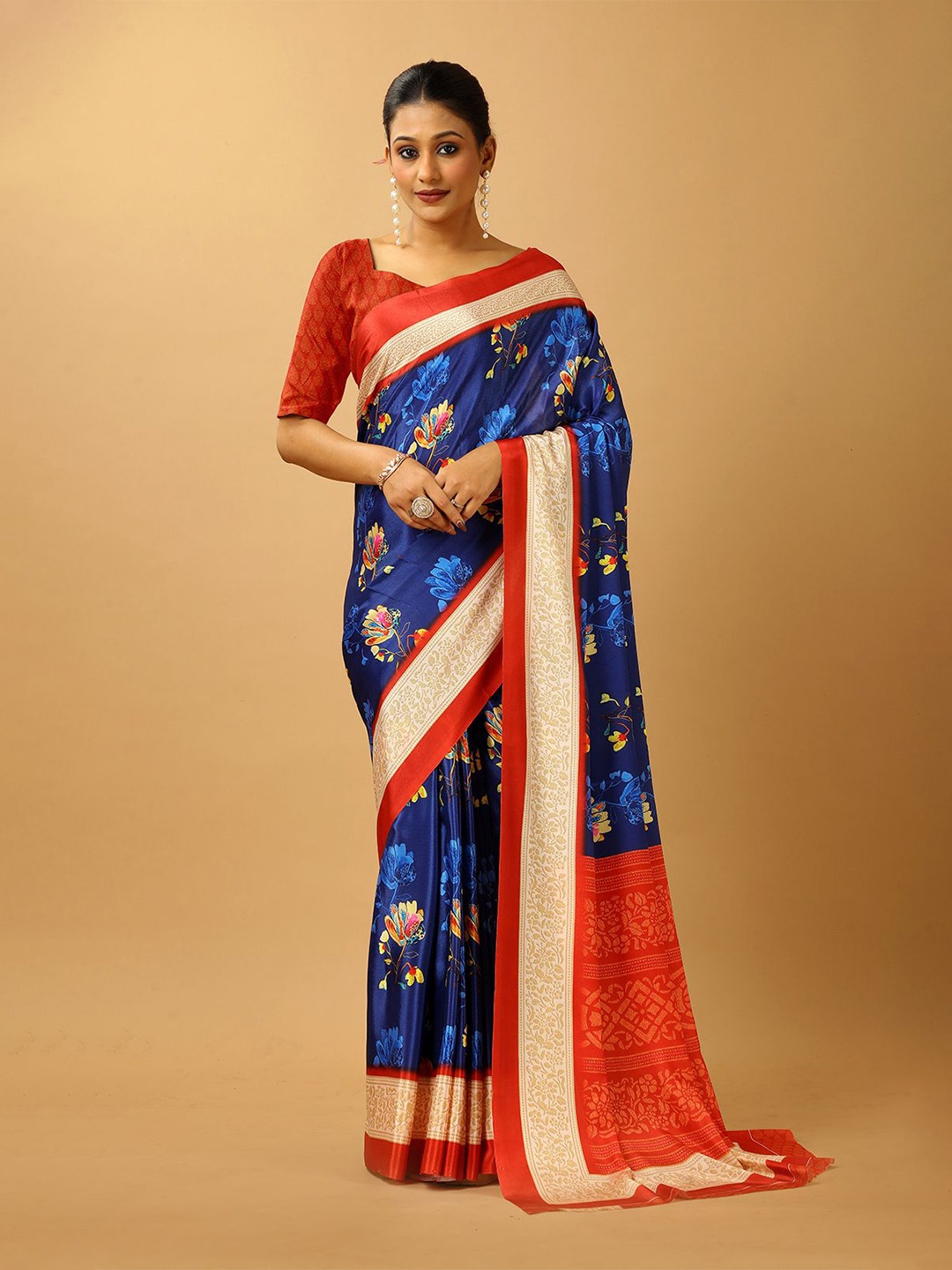 

A.V.M. SILK MILLS Floral Pure Crepe Saree, Blue
