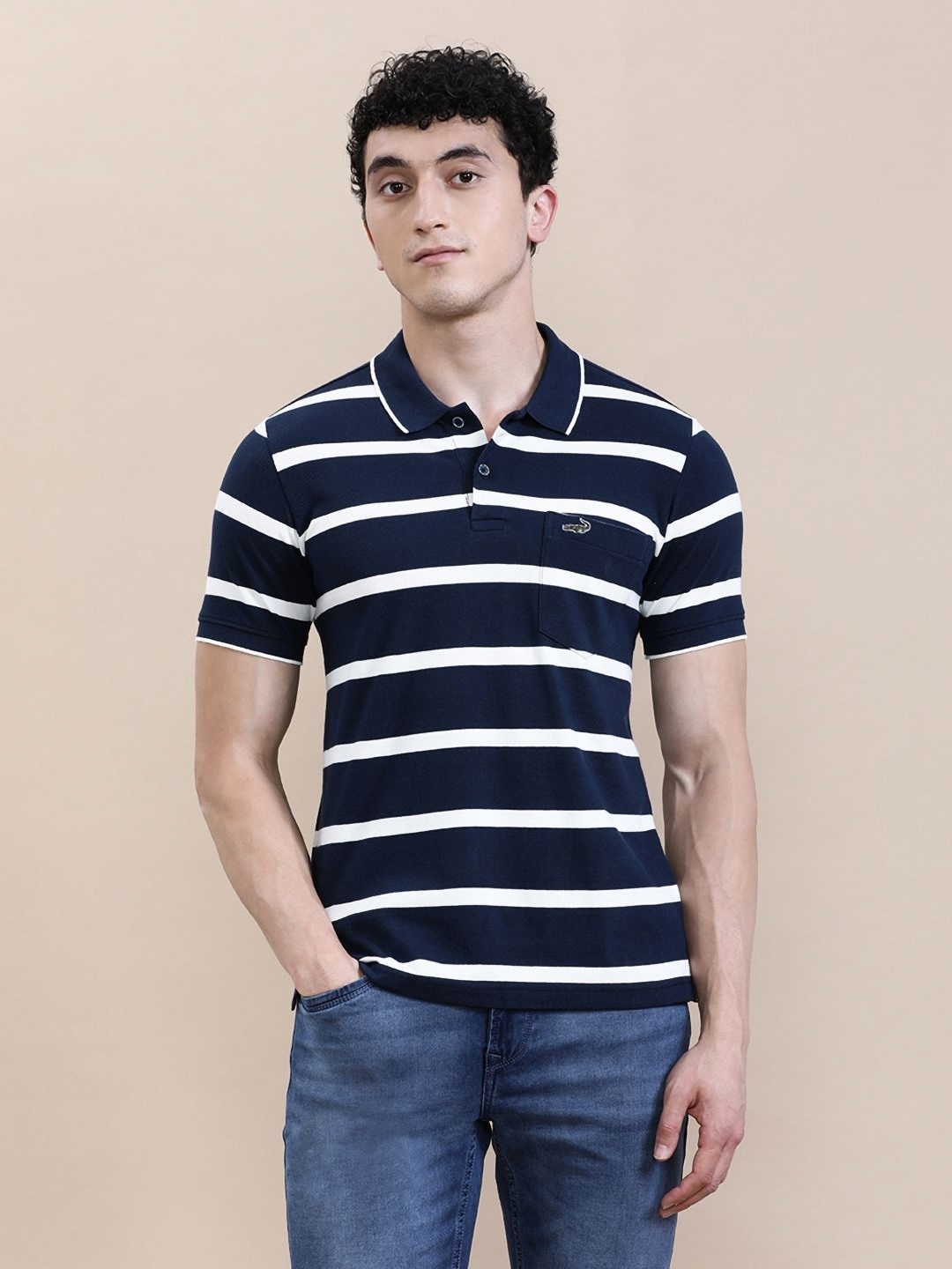 

Crocodile Men Classic Striped Slim Fit Polo T-shirt, Blue