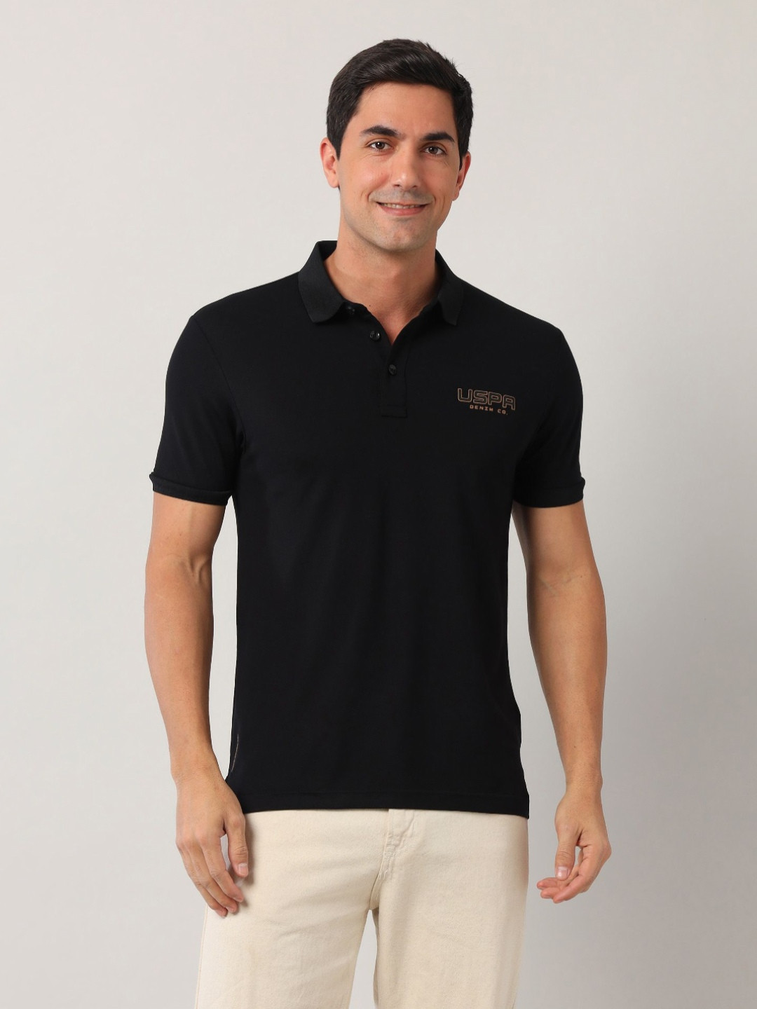 

U.S. Polo Assn. Denim Co. Men Solid Polo Collar Slim Fit T-shirt, Black