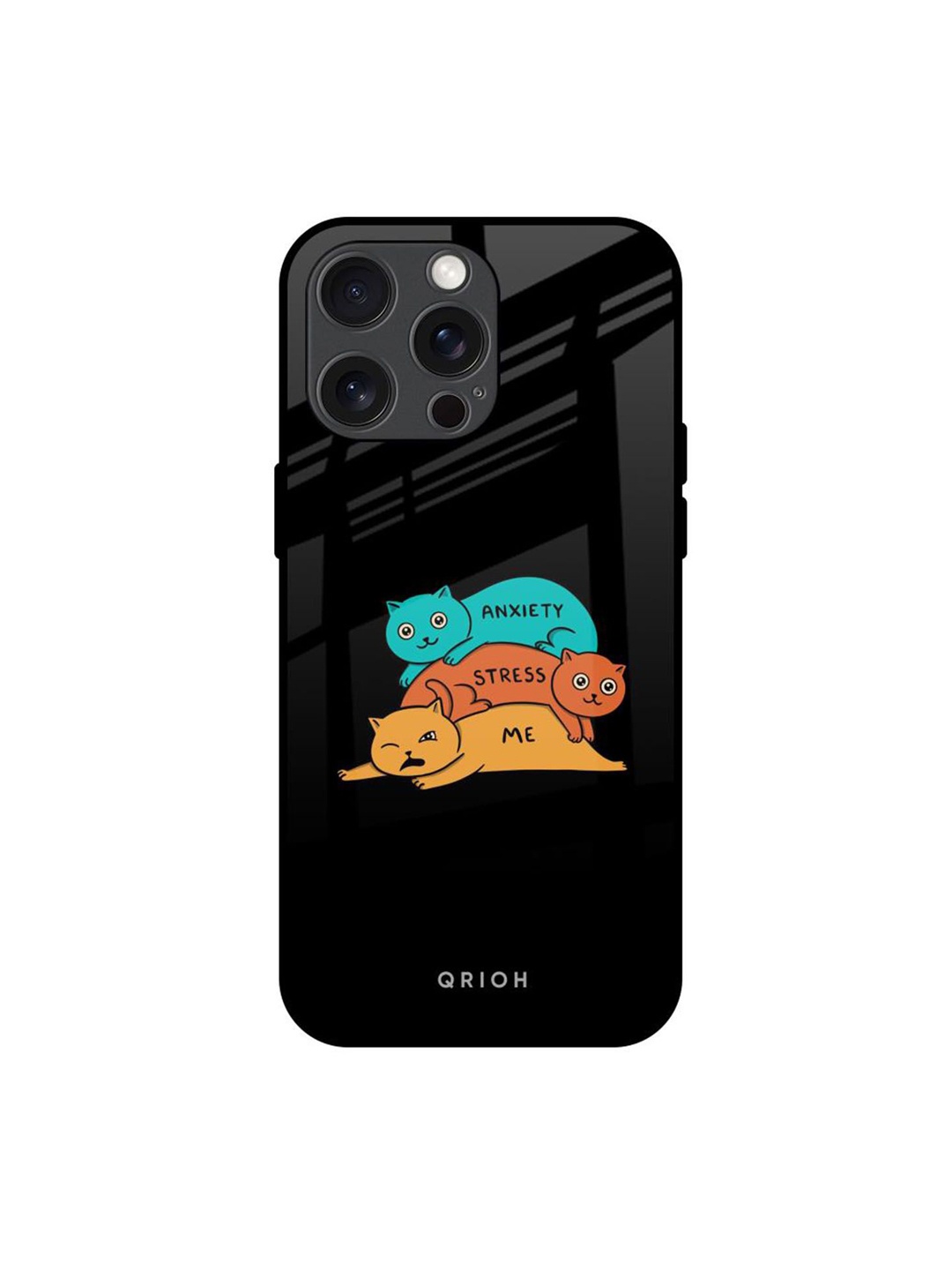 

QRIOH Anxiety Stress Real Printed iPhone 15 Pro Max Back Case, Black