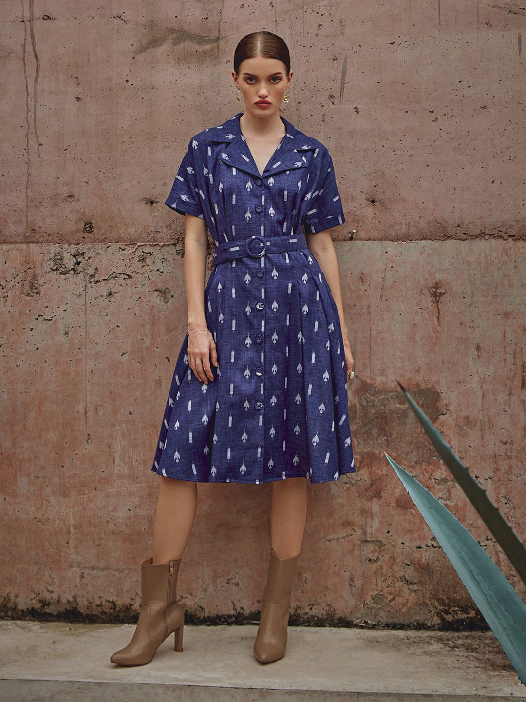 

HOUSE OF FETT Print Fit & Flare Dress, Blue