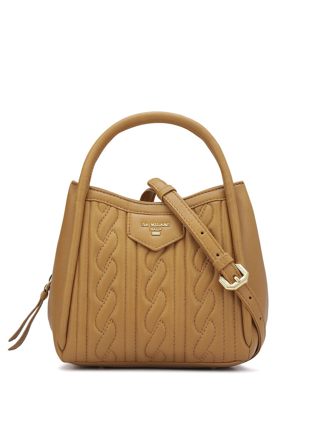 

Da Milano Textured Leather Structured Satchel with Quilted, Brown