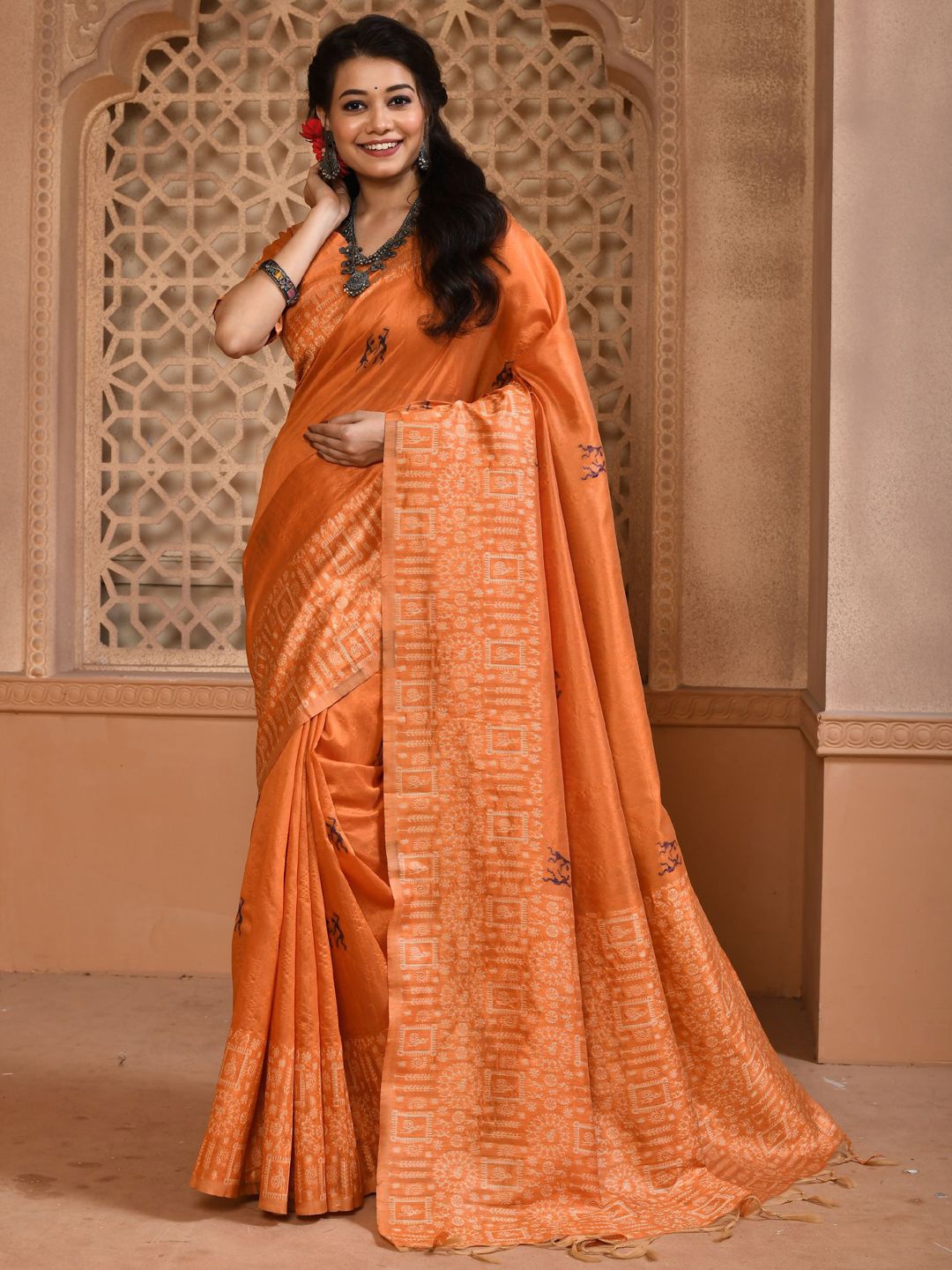

DIVASTRI Ethnic Motifs Woven Design Saree, Orange
