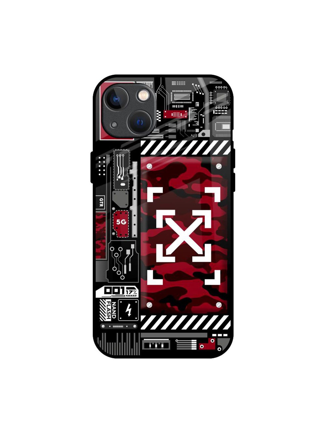 

QRIOH Technology Art Printed iPhone 13 Back Case, Black