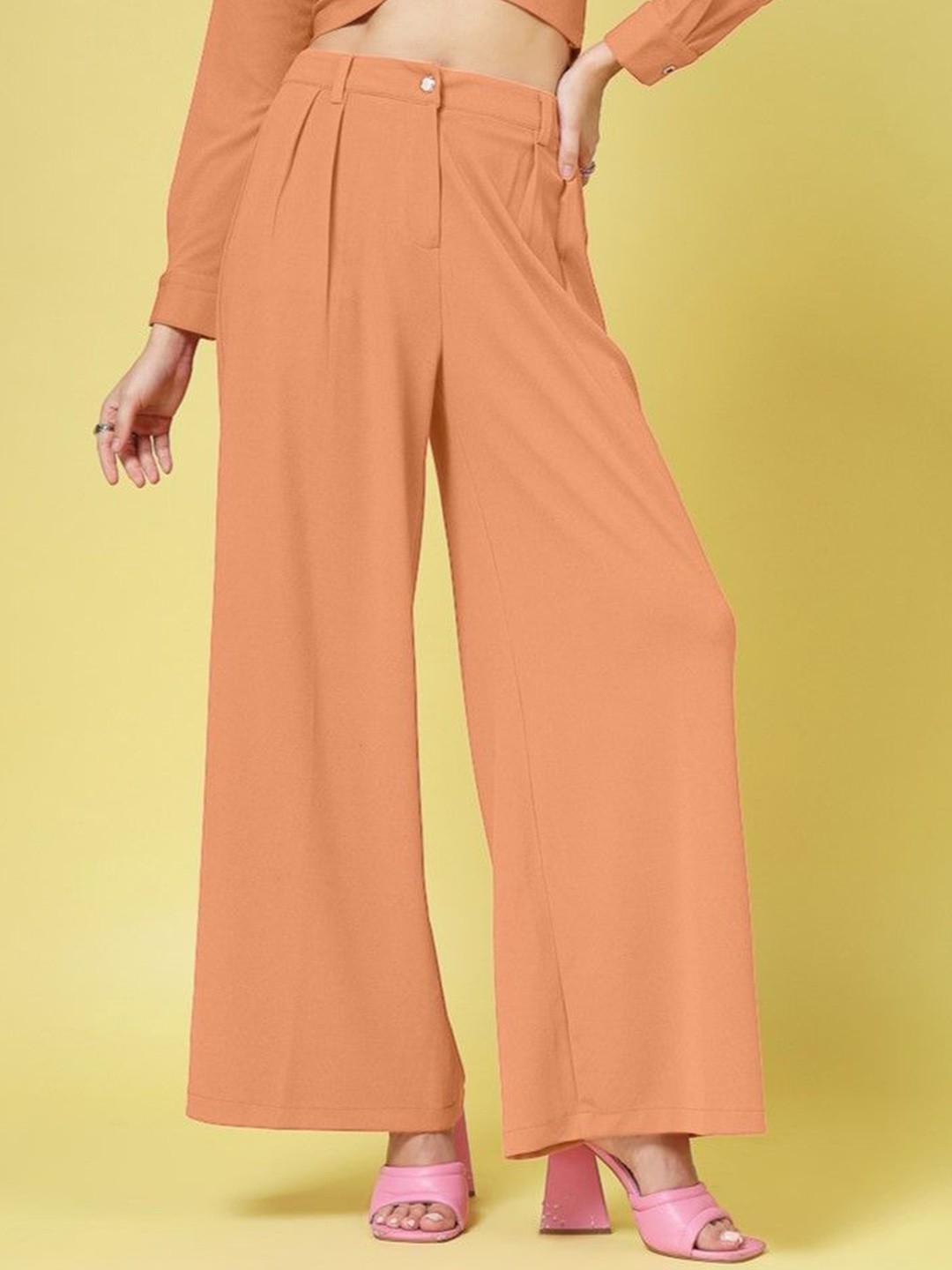 

DressBerry Women Relaxed Pleated Trousers, Orange