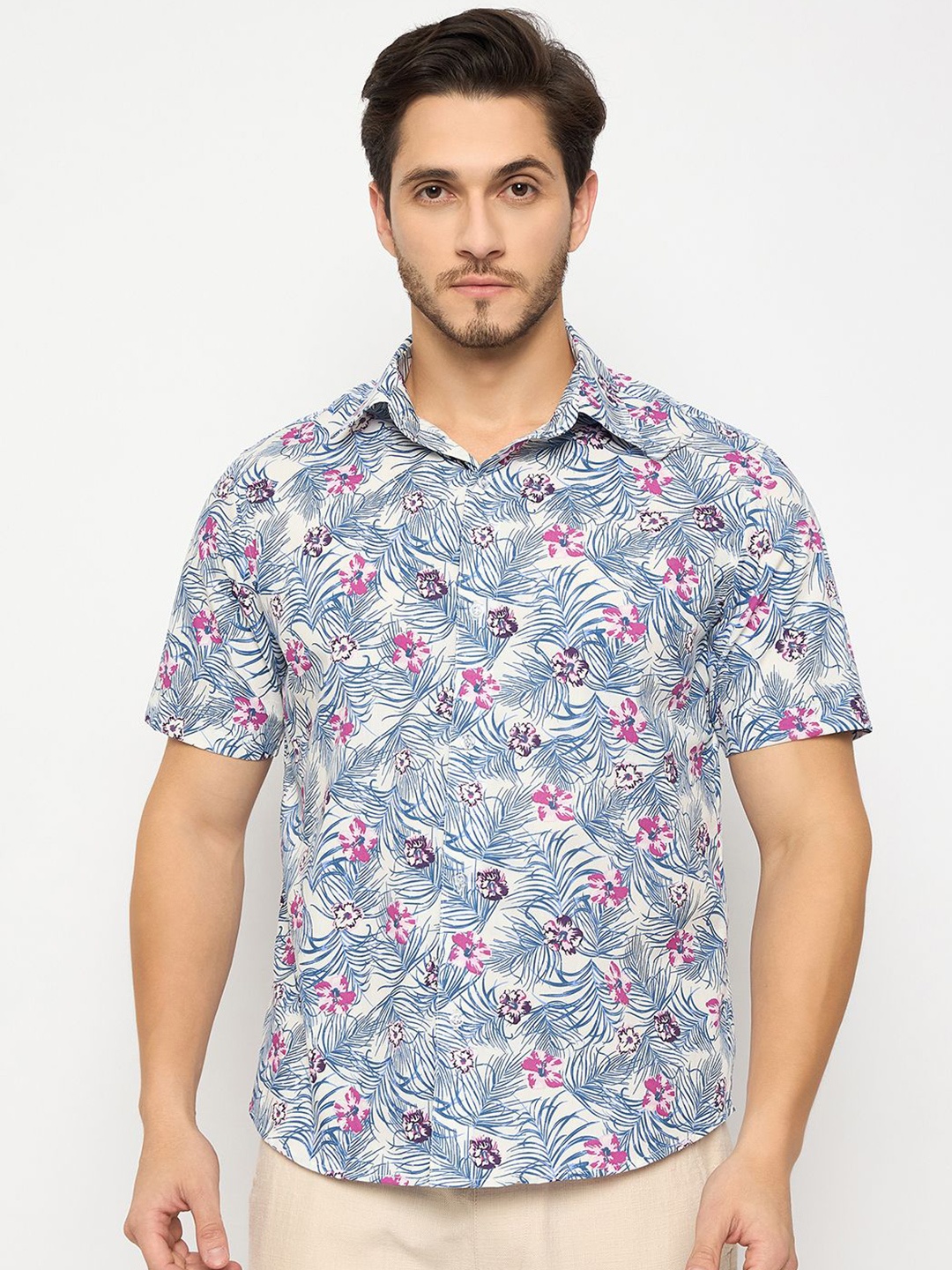 

Ranng Men Comfort Floral Opaque Printed Casual Shirt, Blue