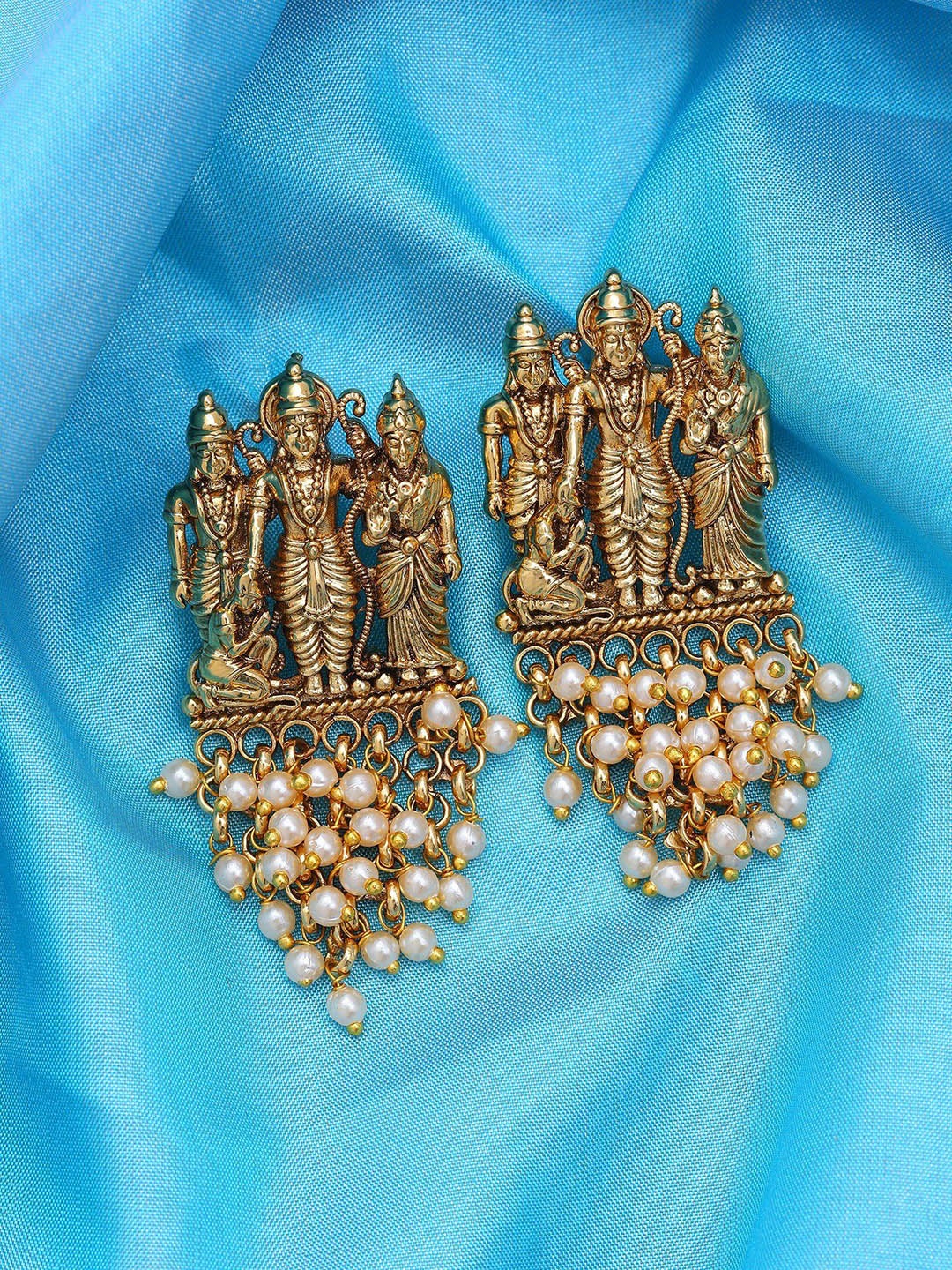 

Exotic India Brass Ram Darbar Chandbali Earrings, Gold