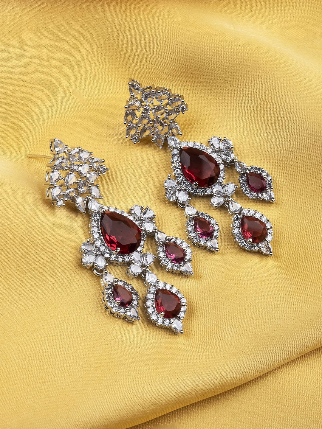 

StileAdda Silver-Plated Cubic Zirconia Studded Contemporary Drop Earrings