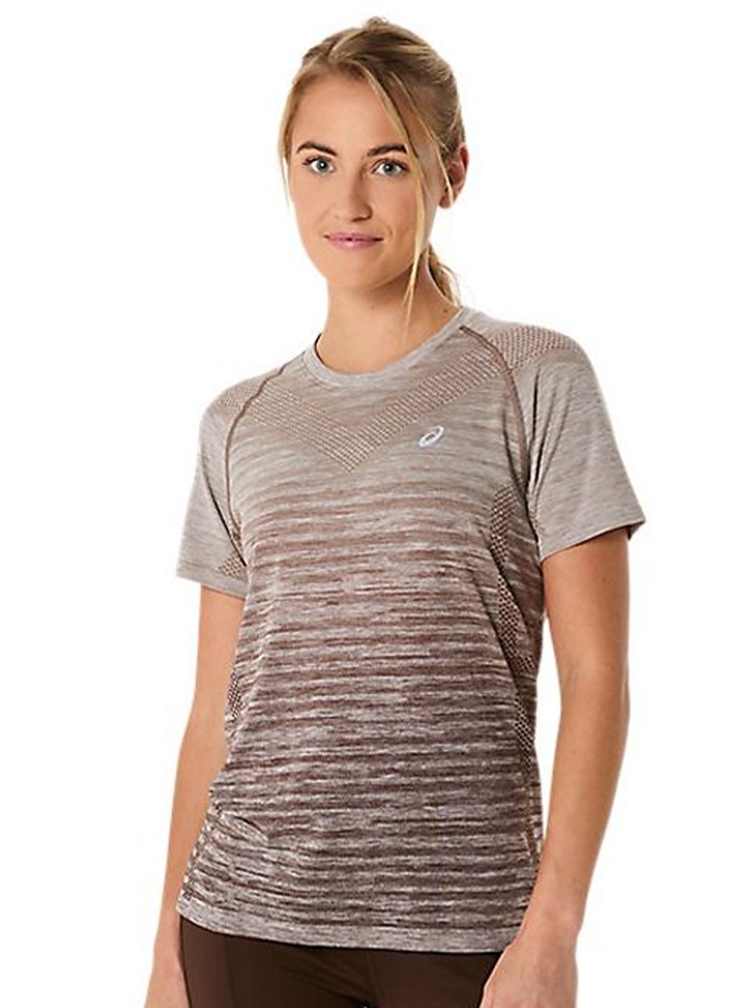 

ASICS Women Abstract Printed Round Neck Running Sports T-shirt, Brown