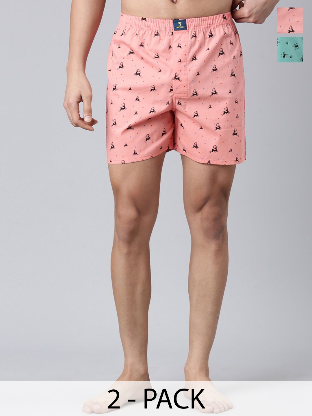 

JOVEN Pack Of 2 Printed Pure Cotton Boxers JB2P-MSPD, Green