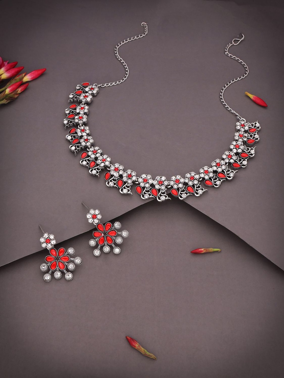

Anouk Silver-Plated American Diamond Studded Jewellery Set