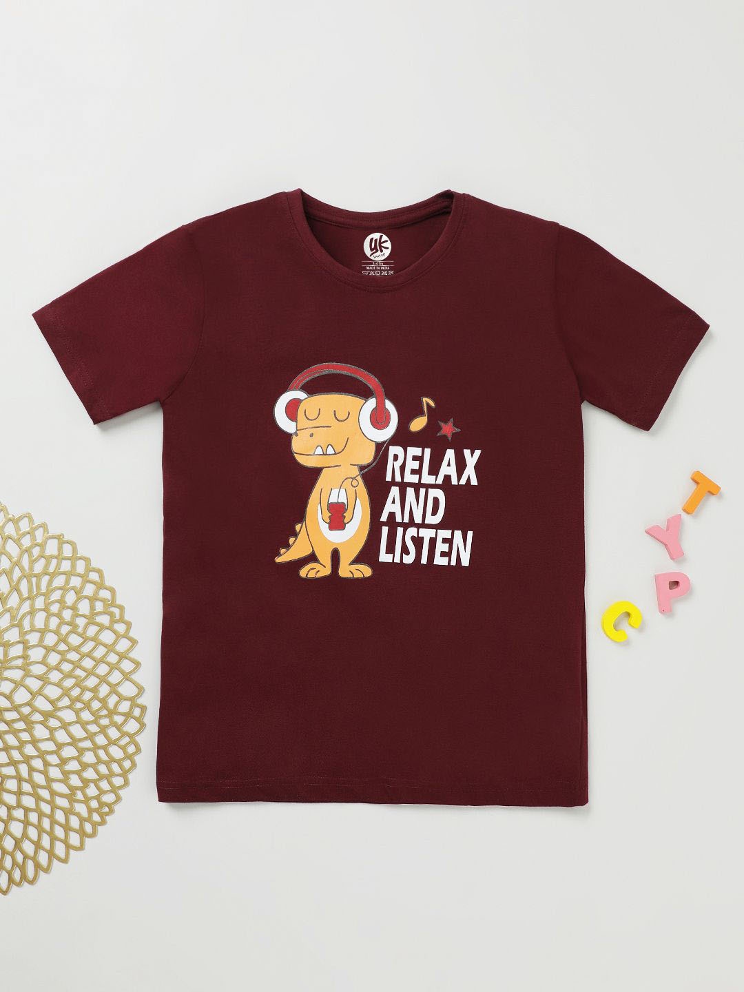 

YK Boys Graphic Printed Round Neck Cotton T-shirt, Maroon