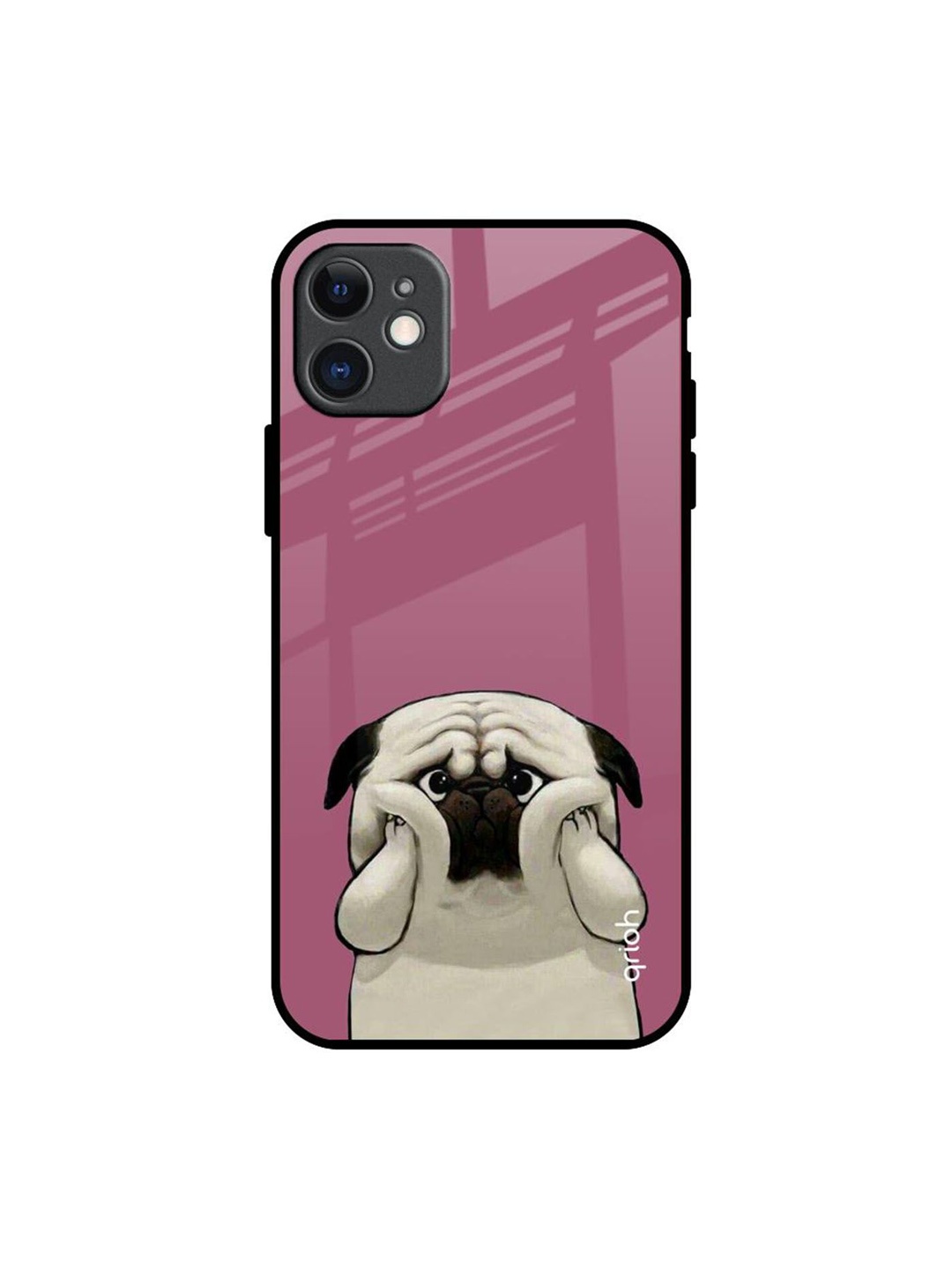 

QRIOH Funny Pug Face Printed iPhone 11 Back Case, Pink