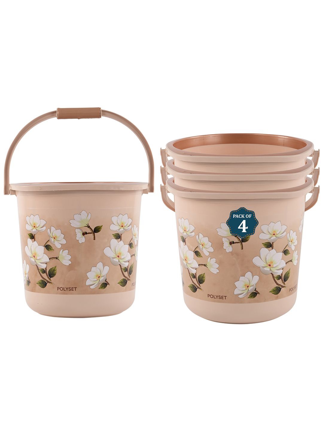 

Kuber Industries Brown & White 4 Pieces Floral Printed Bucket 18L
