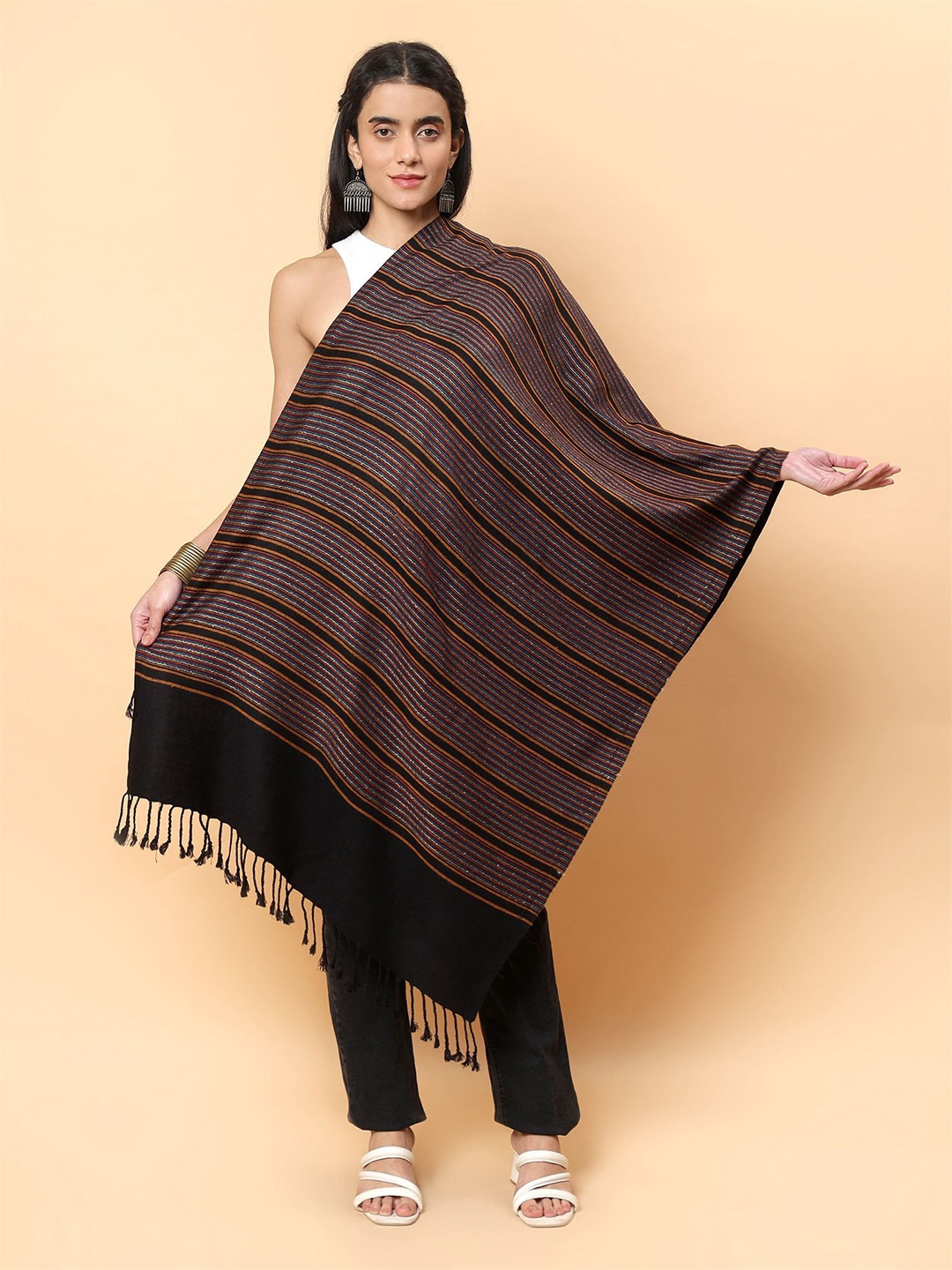 

Moda Chales Women Striped Stole, Black
