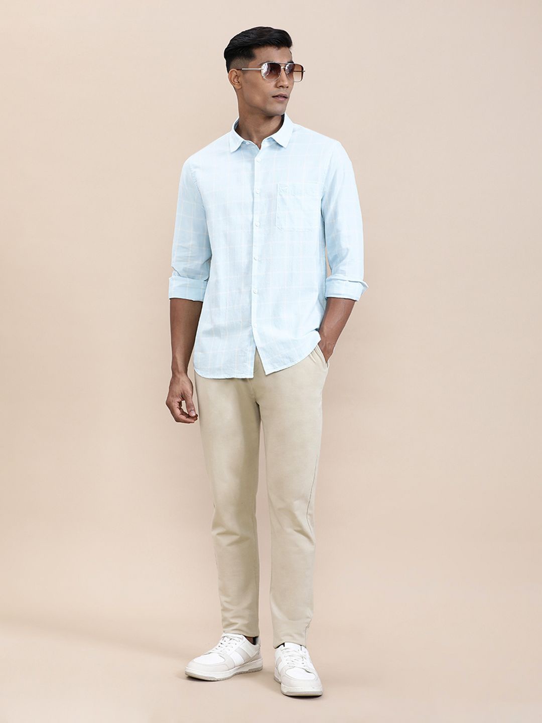 

Crocodile Men Windowpane Lightweight Shirt, Blue