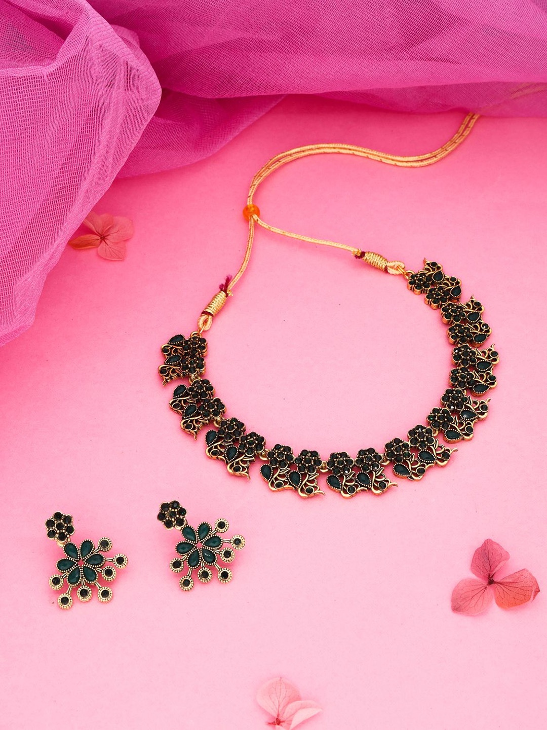 

Anouk Gold-Plated Artificial Stones-Studded Necklace With Earrings