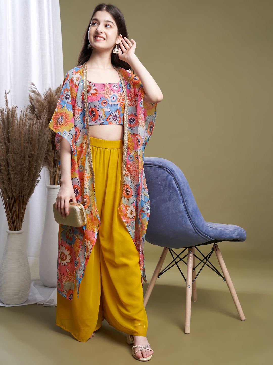 

CurlyTales Floral Print Georgette Maxi Dress, Yellow