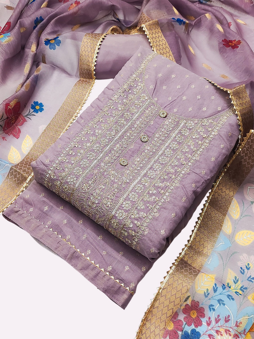 

Riti Woven Design Sequinned Art Silk Unstitched Dress Material, Lavender