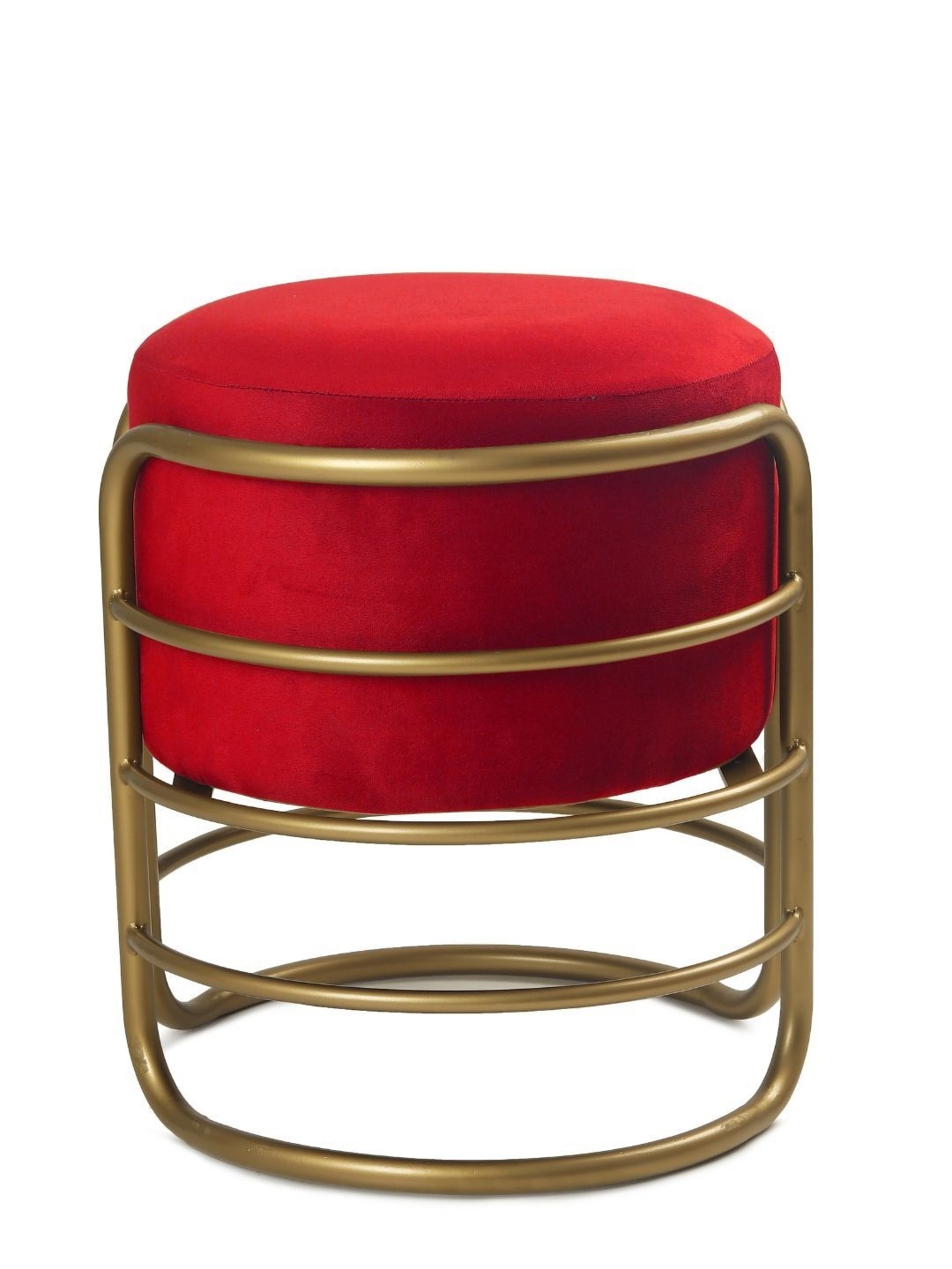 

Blck Homes Red & Gold Toned Cotton Cylindrical Without Storage Oliver Pouffe Ottoman
