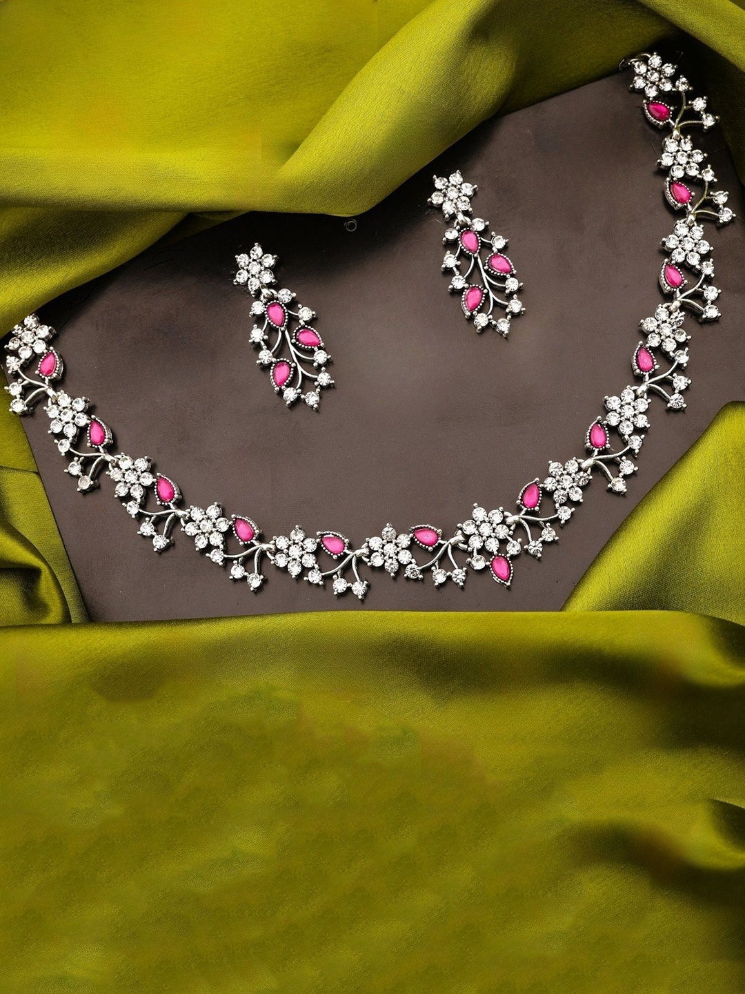 

Anouk Silver-Plated Artificial Stones Studded Necklace And Earrings