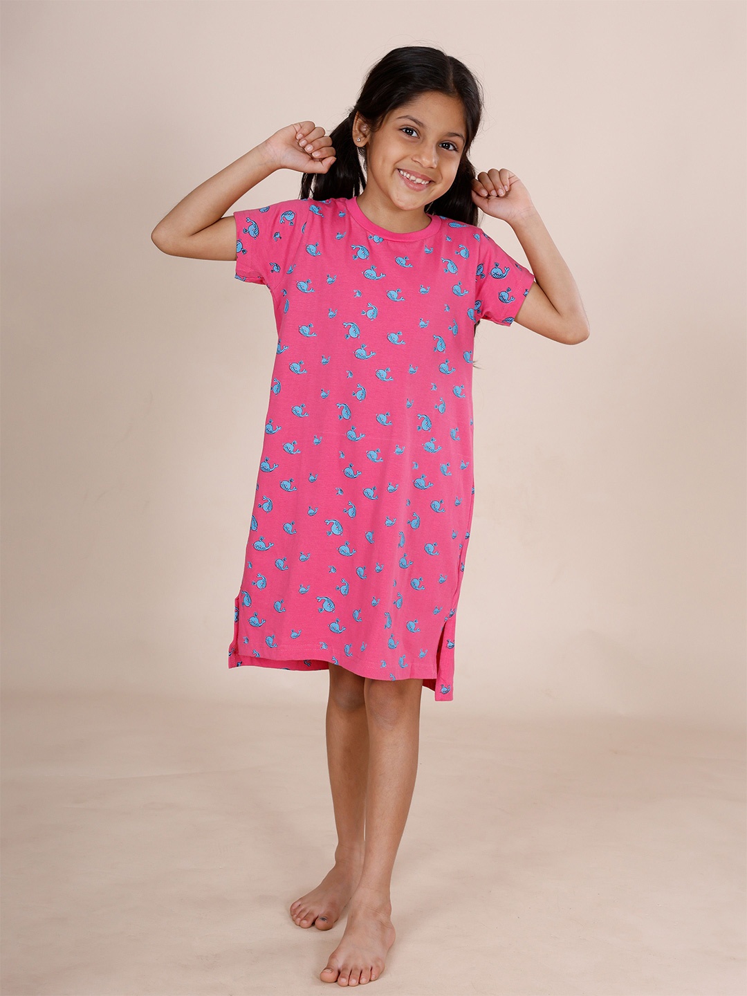 

KiddoPanti Girls Printed Nightdress, Pink