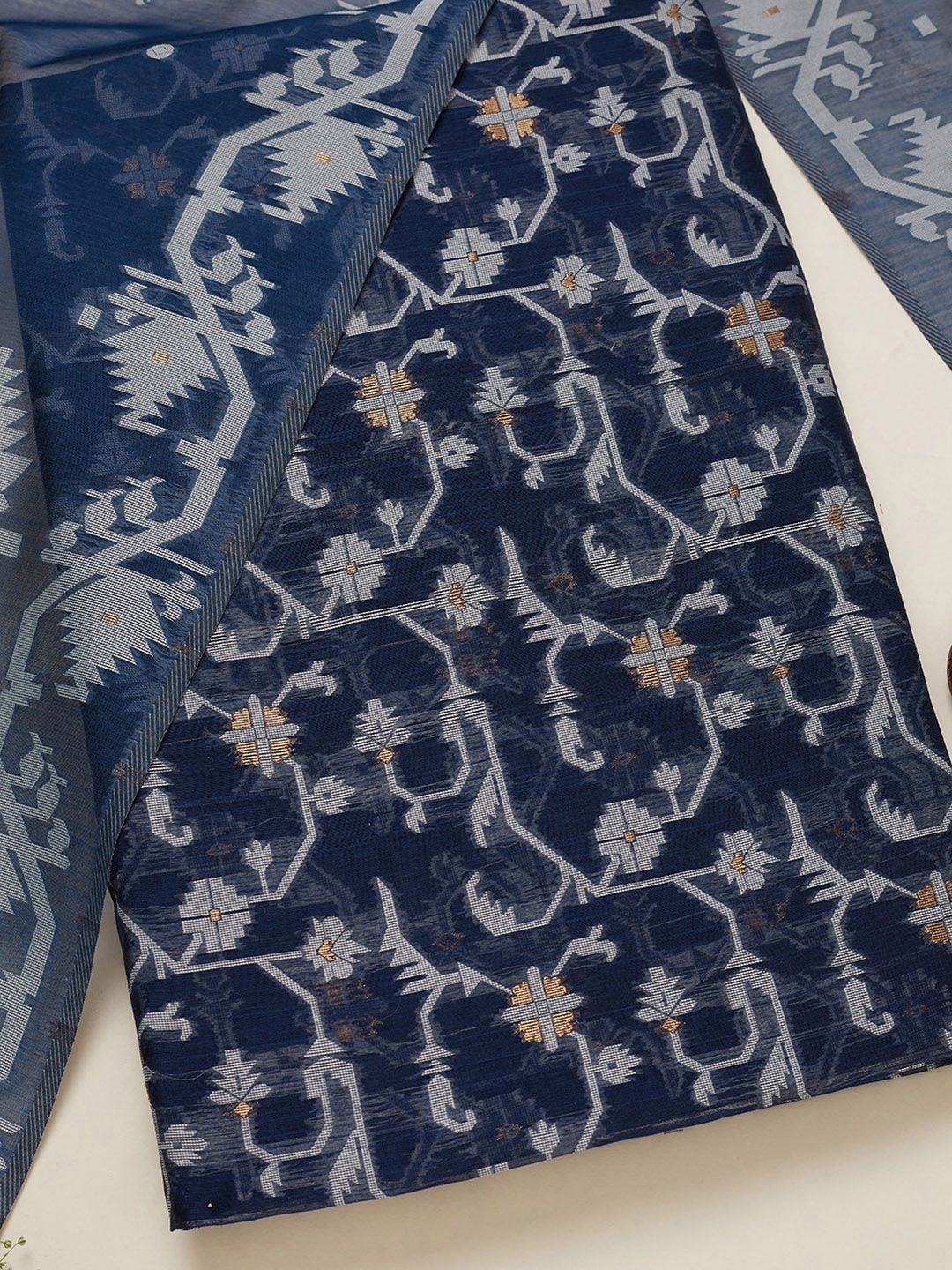 

Soch Floral Woven Design Zari Chanderi Unstitched Dress Material, Navy blue