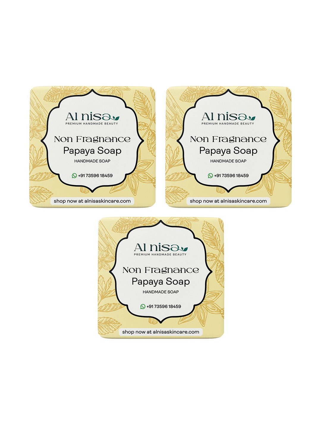 

Al Nisa Set Of 3 Papaya Milk Handmade Soap- 100 g Each, Orange