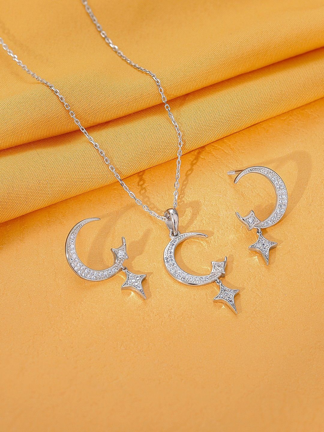 

GIVA 925 Sterling Silver Rhodium Plated Cubic Zirconia Studded Moon Jewellery Set