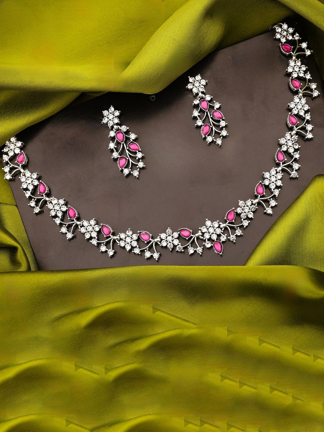 

Lyriss Silver-Plated American Diamond Studded Jewellery Set