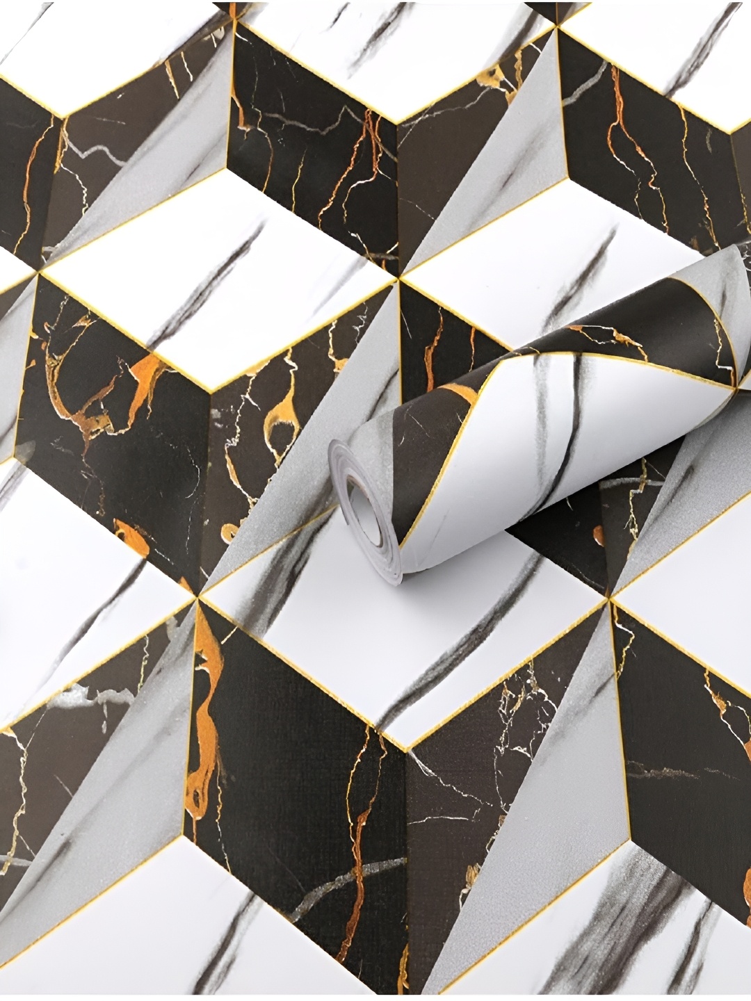 

ANNA CREATIONS White & Black Printed Self-Adhesive Waterproof Wallpaper