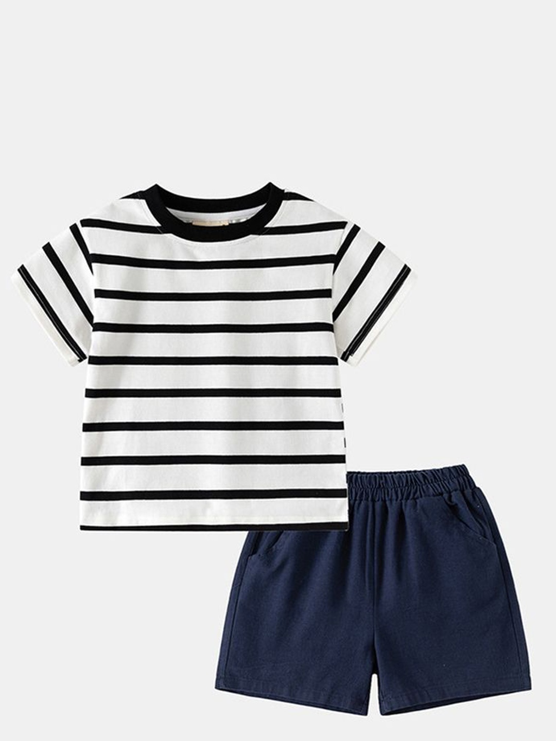 

LULU & SKY Boys Striped T-shirt With Shorts, White