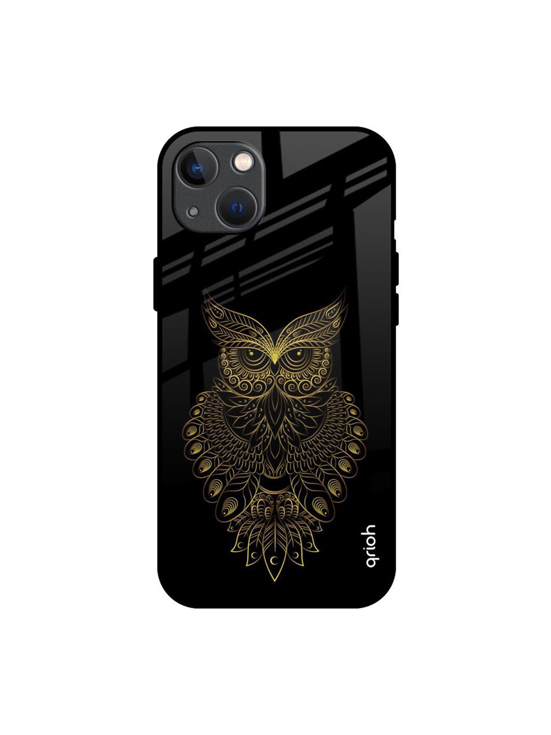 

QRIOH Golden Owl Printed iPhone 13 Back Case, Black