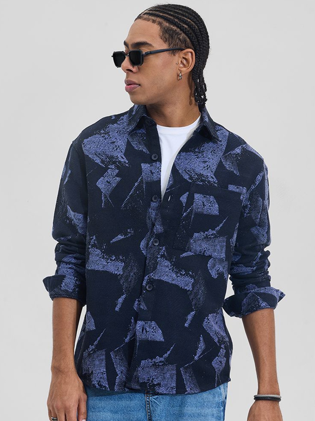 

Snitch Men Classic Opaque Printed Formal Shirt, Navy blue
