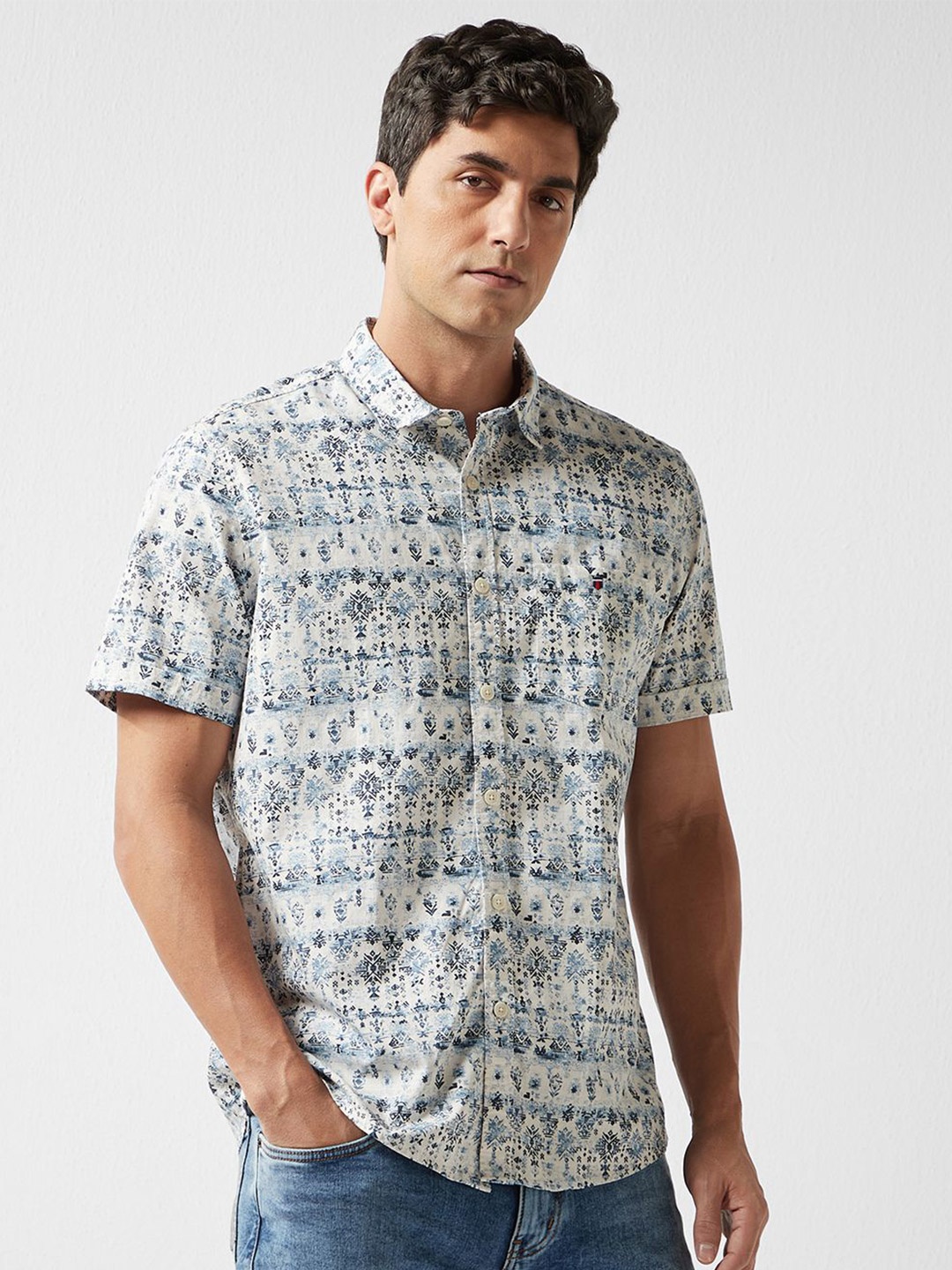 

Louis Philippe Jeans Men Slim Fit Opaque Printed Casual Shirt, White