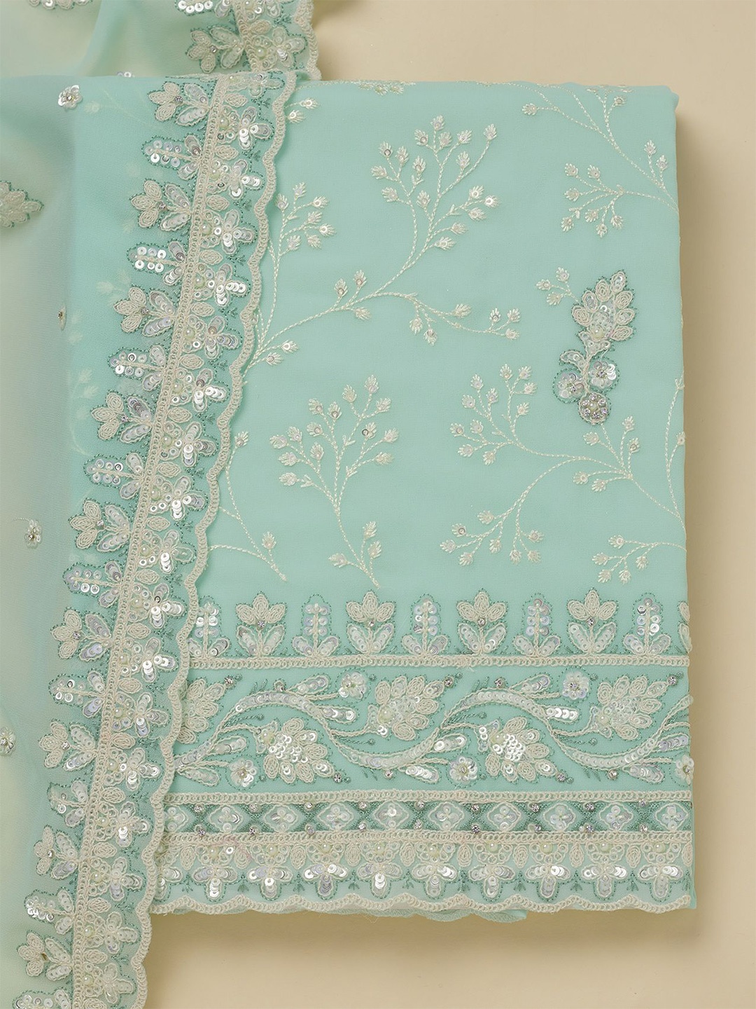 

Koskii Floral Embroidered Unstitched Dress Material, Blue