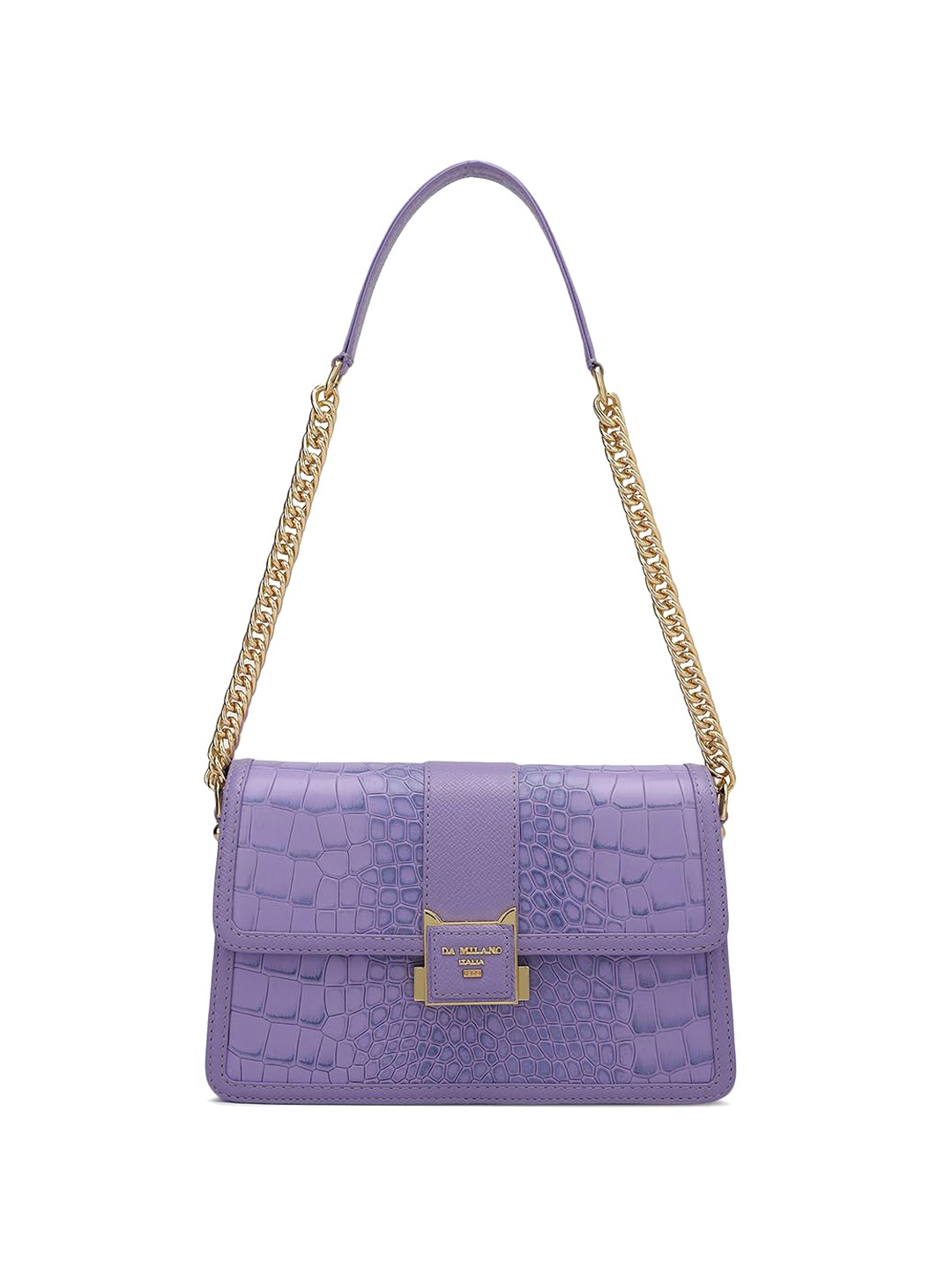 

Da Milano Textured Leather Structured Shoulder Bag with Quilted, Purple